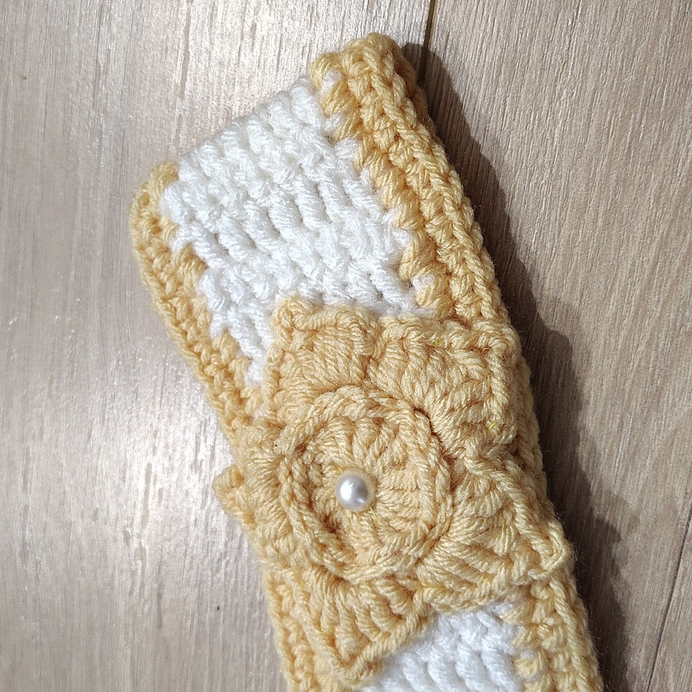 Crochet Headband with Flower Accent,  Handmade Ladies Winter Headband - Picture 3 of 7